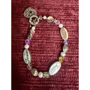 Friend Love Forever Charm Bracelet Beaded Toggle Clasp Silver Tone Jewelry